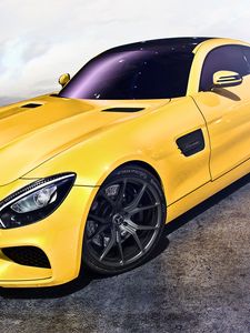 Превью обои mercedes, amg, gt, желтый, вид сбоку