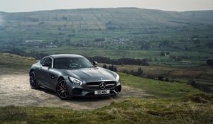 Превью обои mercedes, amg, gt s, серый, вид сбоку