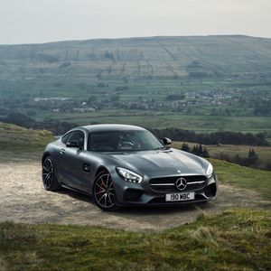 Превью обои mercedes, amg, gt s, серый, вид сбоку