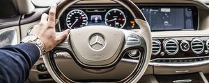 Превью обои mercedes, авто, руль, салон