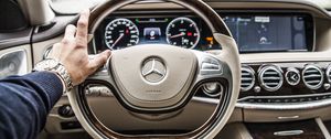 Превью обои mercedes, авто, руль, салон