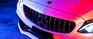 Превью обои mercedes, автомобиль, белый, подсветка