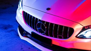 Превью обои mercedes, автомобиль, белый, подсветка