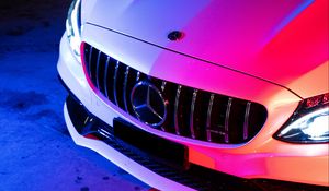 Превью обои mercedes, автомобиль, белый, подсветка