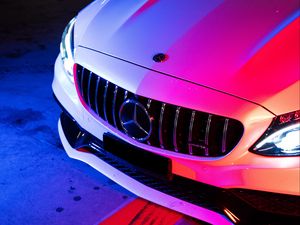 Превью обои mercedes, автомобиль, белый, подсветка