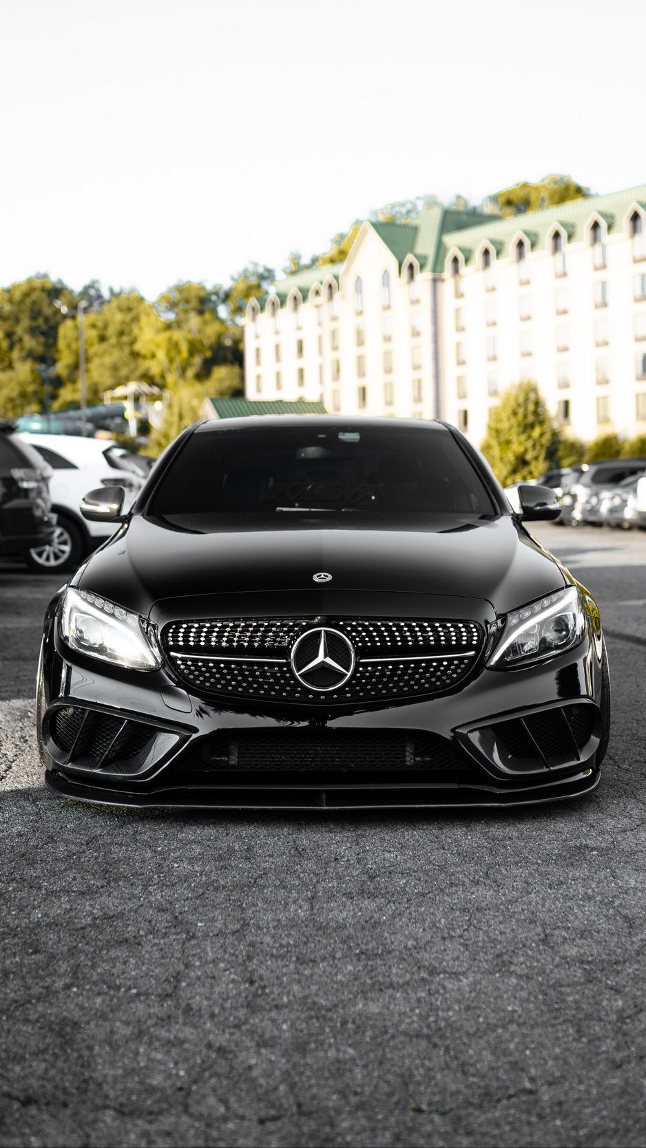 Скачать 938x1668 mercedes, автомобиль, черный, вид спереди обои, картинки  iphone 8/7/6s/6 for parallax