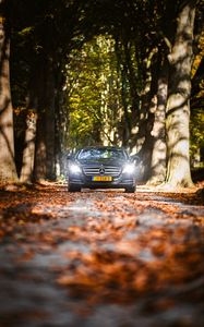 Превью обои mercedes, автомобиль, черный, дорога, свет