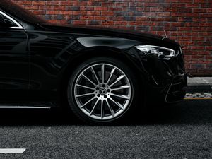 Превью обои mercedes, автомобиль, черный, вид сбоку, колесо