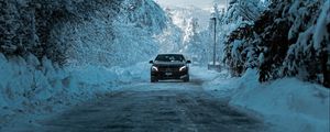 Превью обои mercedes, автомобиль, черный, дорога, снег, зима