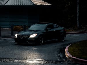 Превью обои mercedes, автомобиль, черный, дорога, поворот