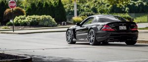Превью обои mercedes, автомобиль, черный, дорога