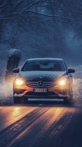 Превью обои mercedes, автомобиль, машина, дорога, зима, снег