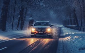 Превью обои mercedes, автомобиль, машина, дорога, зима, снег