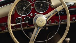 Превью обои mercedes, автомобиль, ретро, винтаж, руль