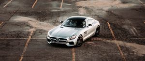 Превью обои mercedes, автомобиль, серый, стоянка