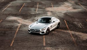 Превью обои mercedes, автомобиль, серый, стоянка