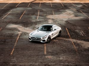 Превью обои mercedes, автомобиль, серый, стоянка