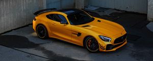 Превью обои mercedes, автомобиль, спорткар, спортивный, желтый, вид сбоку