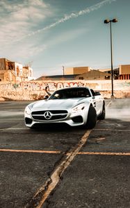 Превью обои mercedes, автомобиль, спорткар, серый, дрифт