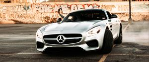 Превью обои mercedes, автомобиль, спорткар, серый, дрифт