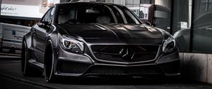 Превью обои mercedes, автомобиль, спорткар, серый, вид спереди