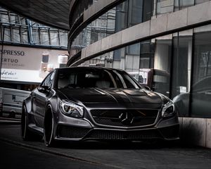 Превью обои mercedes, автомобиль, спорткар, серый, вид спереди