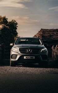 Превью обои mercedes, автомобиль, внедорожник, серый, вид спереди