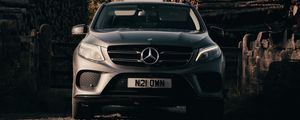 Превью обои mercedes, автомобиль, внедорожник, серый, вид спереди