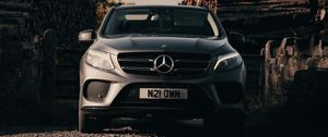 Превью обои mercedes, автомобиль, внедорожник, серый, вид спереди