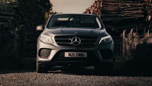 Превью обои mercedes, автомобиль, внедорожник, серый, вид спереди