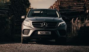 Превью обои mercedes, автомобиль, внедорожник, серый, вид спереди