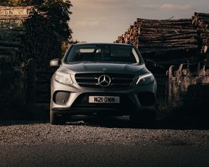 Превью обои mercedes, автомобиль, внедорожник, серый, вид спереди