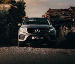 Превью обои mercedes, автомобиль, внедорожник, серый, вид спереди