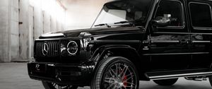 Превью обои mercedes g-class, mercedes, автомобиль, внедорожник, черный, вид сбоку