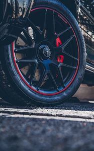 Превью обои mercedes, колесо, автомобиль, черный