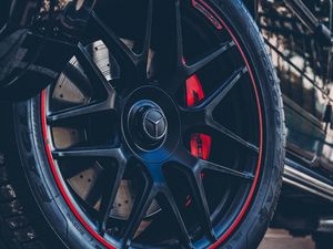 Превью обои mercedes, колесо, автомобиль, черный