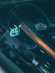 Превью обои mercedes, машина, руль, черный