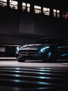 Превью обои mercedes, машина, суперкар, серый, темный