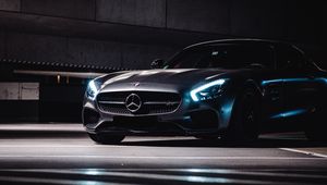 Превью обои mercedes, машина, суперкар, серый, темный