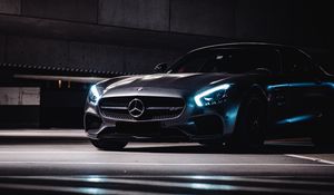 Превью обои mercedes, машина, суперкар, серый, темный