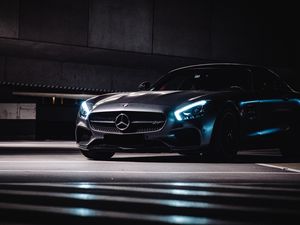 Превью обои mercedes, машина, суперкар, серый, темный