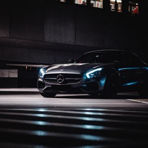 Превью обои mercedes, машина, суперкар, серый, темный