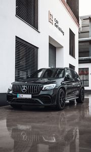 Превью обои mercedes, машина, вид спереди, черный