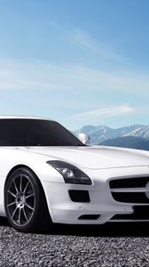 Превью обои mercedes sls amg, mercedes, белый, вид сбоку