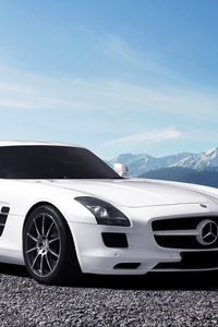 Превью обои mercedes sls amg, mercedes, белый, вид сбоку