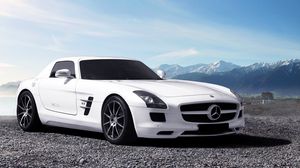 Превью обои mercedes sls amg, mercedes, белый, вид сбоку