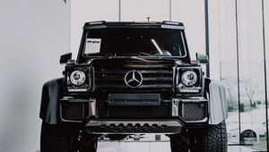Превью обои mercedes, внедорожник, машина, вид спереди, черный
