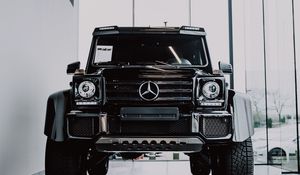 Превью обои mercedes, внедорожник, машина, вид спереди, черный