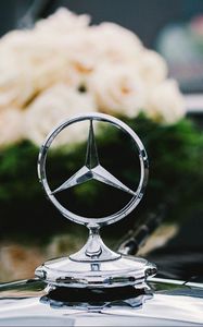 Превью обои mercedes, значок, цветы, букет