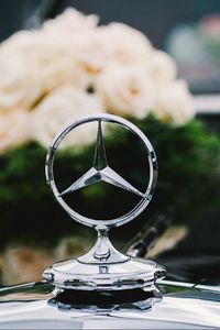 Превью обои mercedes, значок, цветы, букет